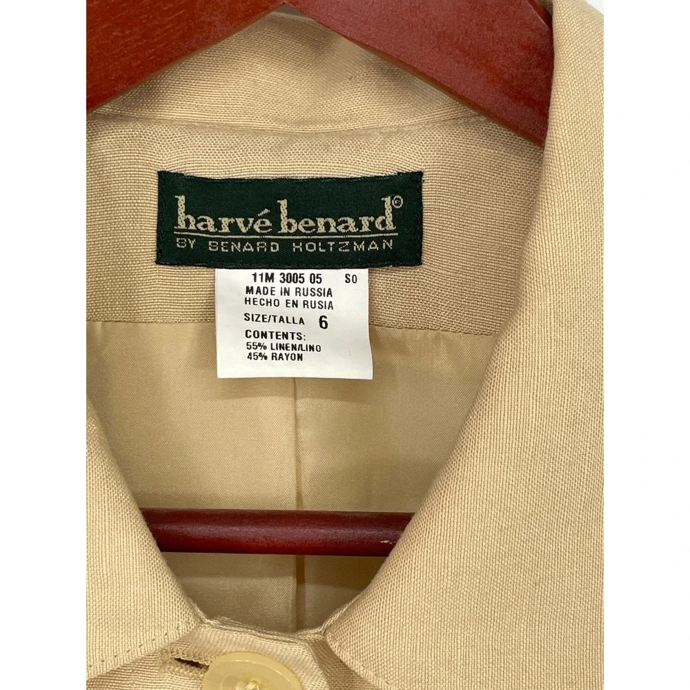 Harve Benard Womens Jacket 6 Blazer Tan Linen Blend Button Utility